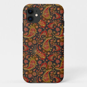 Dark Red and Gold Paisley Pattern iPhone 11 Hülle