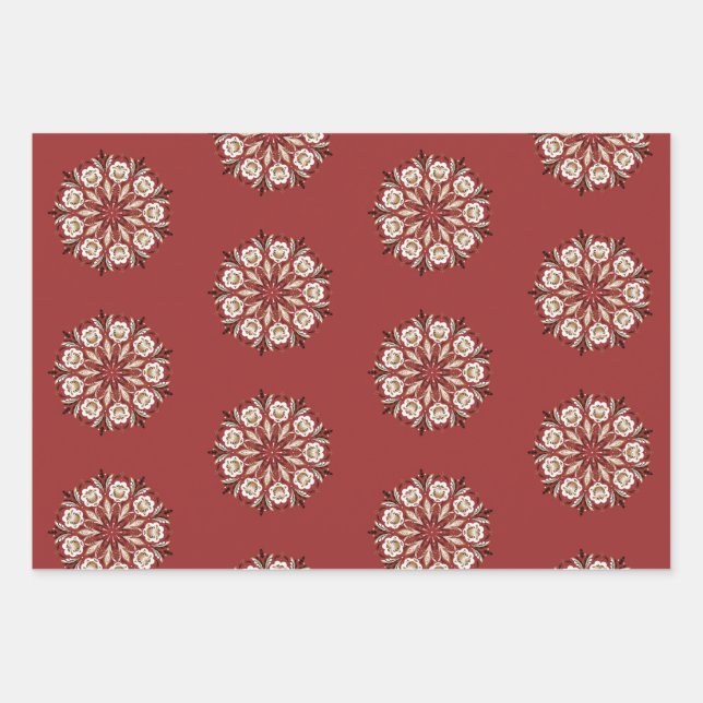 Dark red and white Norwegian Rosemaling floral  Geschenkpapier Set (Vorderseite)