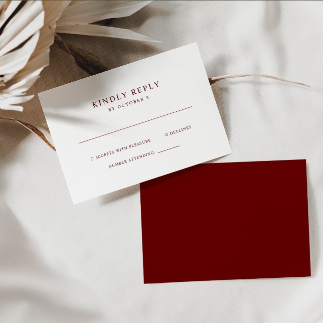 Dark Red and White Simple Elegantext | Hochzeit RSVP Karte (Von Creator hochgeladen)