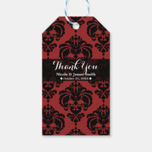 Dark Red Black Damask Vintage Wedding Event Gefall Geschenkanhänger