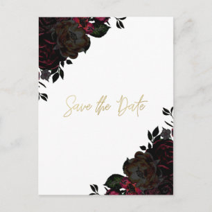 Dark Red & Black Floral Gothic Save the Date Ankündigungspostkarte