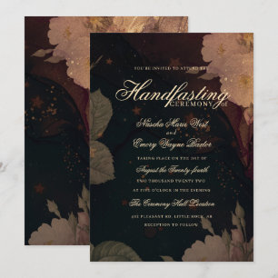 Dark Red Botanical Gothic Boho Floral Handfasting Einladung