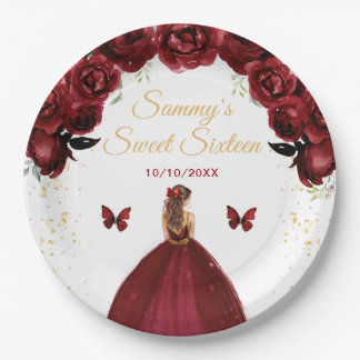 Dark Red Brown Hair Princess 16 . Geburtstag Pappteller