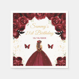 Dark Red Brown Hair Princess Birthday Party Serviette