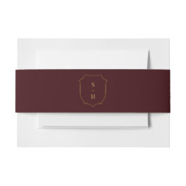 Dark Red Burgundy & Gold Crest Monogram Wedding Einladungsbanderole