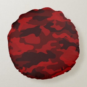 Dark Red Camouflage Rundes Kissen