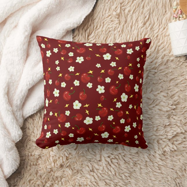 Dark Red Cherry Pattern Kissen (Decke)