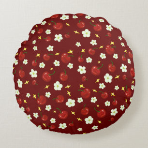 Dark Red Cherry Pattern Rundes Kissen