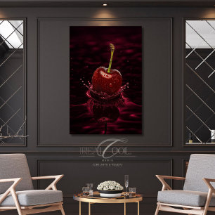 Dark Red Cherry Splash & Water Art Canvas Print Leinwanddruck