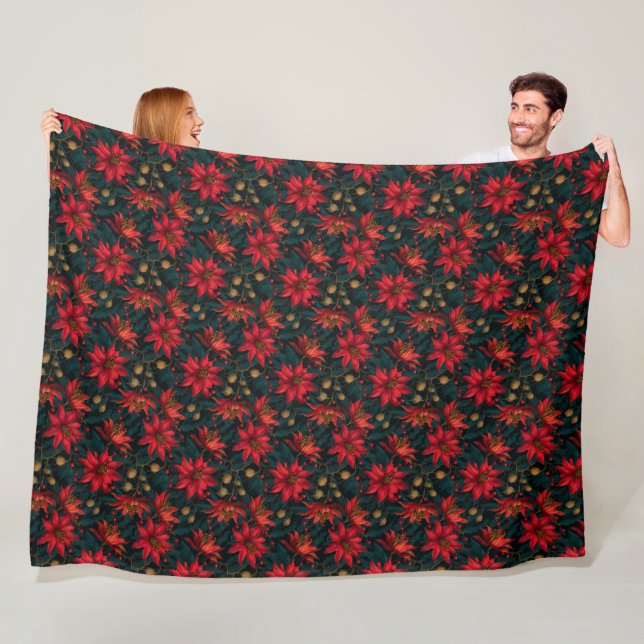 Dark Red Christmas Floral Pattern Fleecedecke (Beispiel)
