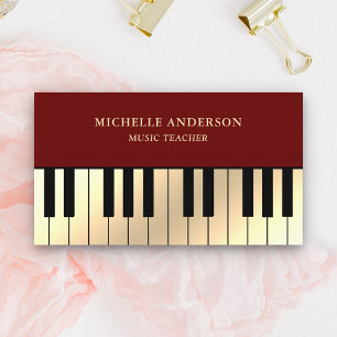 Dark Red Creme Gold Piano Keyboard Teacher Pianist Visitenkarte
