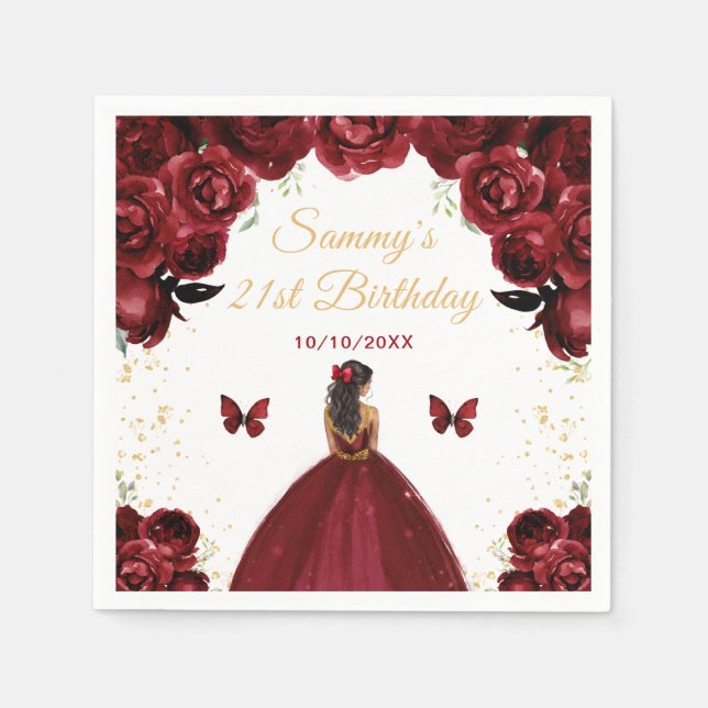 Dark Red Dark Skin Princess Birthday Party Serviette (Vorderseite)