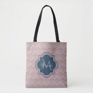 Dark Red Deko Scallops Navy Blue Monogram Name
