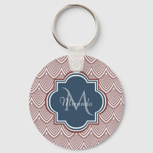 Dark Red Deko Scallops Navy Blue Monogram Name Schlüsselanhänger