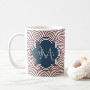 Dark Red Deko Scallops Navy Blue Monogram Name Tasse