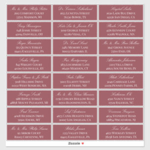 Dark Red Elegant Script 24 Wedding Guest Address Aufkleber