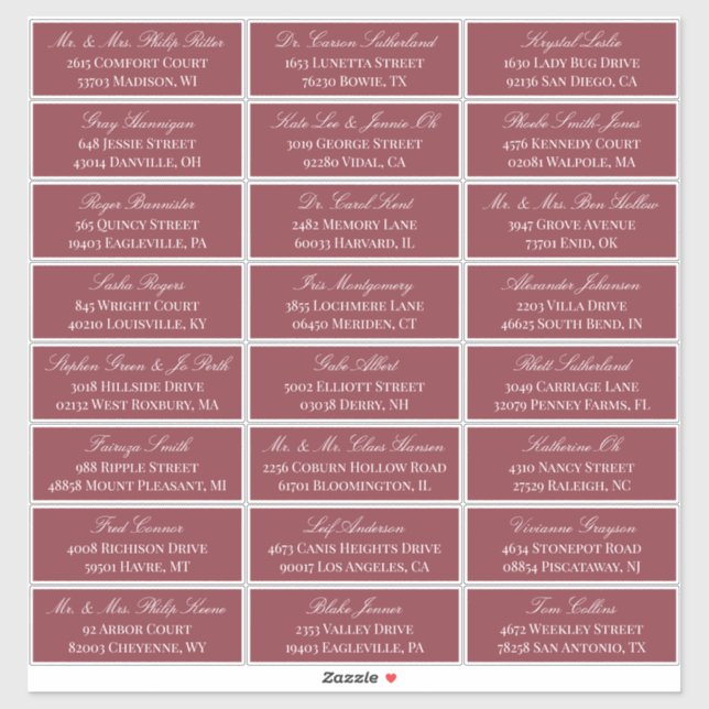 Dark Red Elegant Script 24 Wedding Guest Address Aufkleber (Blatt)