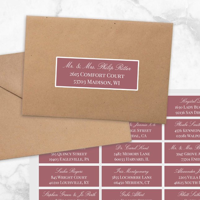Dark Red Elegant Script 24 Wedding Guest Address Aufkleber (Von Creator hochgeladen)