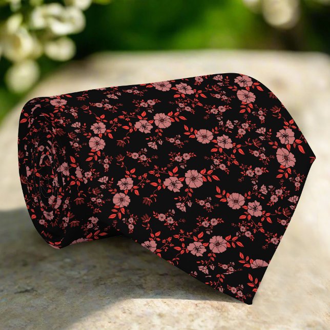 Dark Red Elegant Tiny Floral Muster Hochzeit Krawatte (Von Creator hochgeladen)