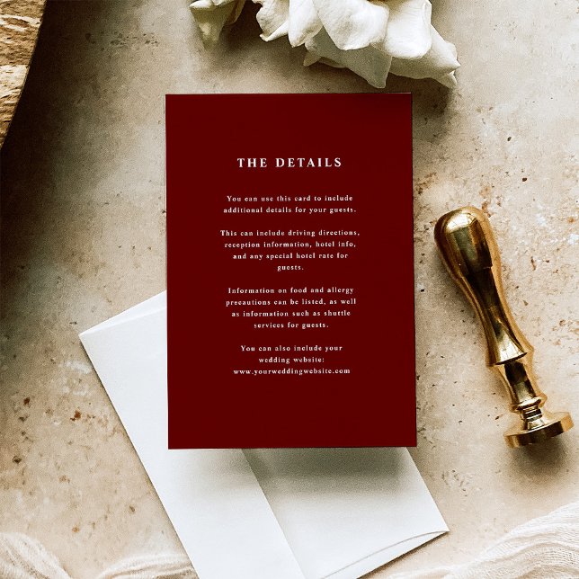 Dark Red Elegante Text | Angaben zum Hochzeitgast Begleitkarte (Von Creator hochgeladen)