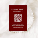 Dark Red Elegante Text | HochzeitQR-Code RSVP Karte<br><div class="desc">Diese minimalistische und elegante QR Code Hochzeitskarte mit modernem,  weißem Text auf dunkelrotem Maronhintergrund sorgt für einen kühlen,  einfachen und farbenfrohen Look. Ihre Gäste können den Code einfach scannen,  um Ihre Hochzeitswebsite und uAwg online zu besuchen.</div>