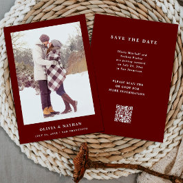 Dark Red Elegante Text und Foto | HochzeitQR-Code Save The Date