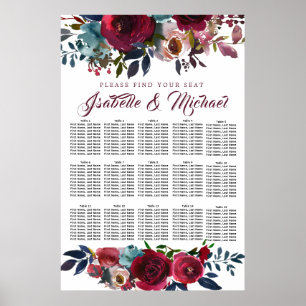 Dark Red Floral 15-Table Hochzeitstabelle Poster