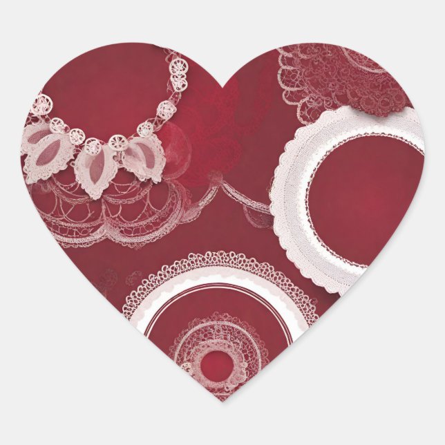 Dark Red Floral AI art Herz-Aufkleber (Vorderseite)