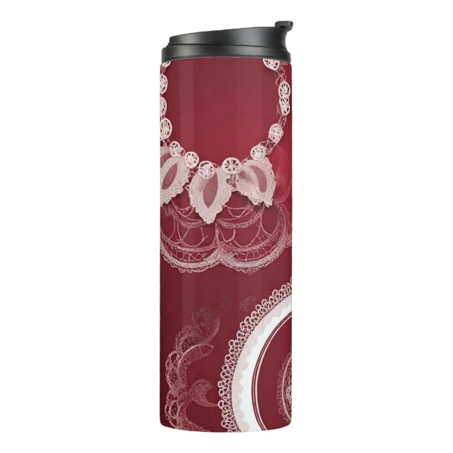 Dark Red Floral AI art Thermosbecher (Nach links gedreht)