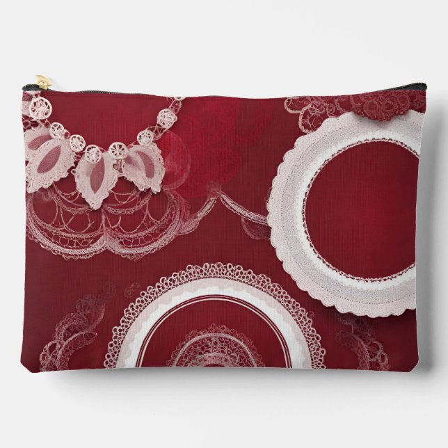 Dark Red Floral AI art Zubehörtasche (Vorderseite)