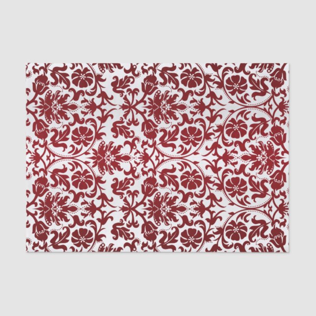 Dark Red Floral Damask Seidenpapier (Vorderseite)