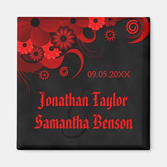Dark Red Floral Gothic Black Save the Date Kühlsch Magnet (Vorne)