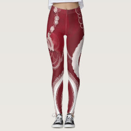 Dark Red Floral Lace AI art Leggings