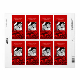 Dark Red Floral Wedding Foto Gefallen Weinetikette