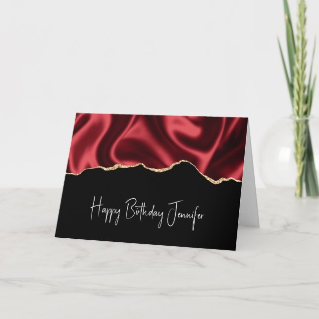 Dark Red Glam Wavy Satin Abstract Design Geburtsta Karte (Vorderseite)