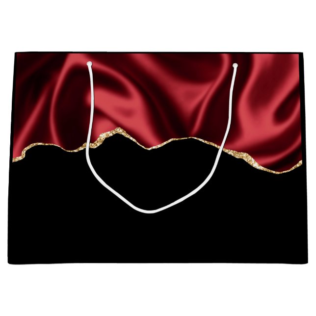 Dark Red Glam Wavy Satin Abstract Design Große Geschenktüte (Vorderseite)