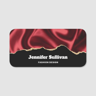 Dark Red Glam Wavy Satin Abstract Design - Namensschild