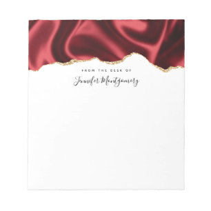 Dark Red Glam Wavy Satin Abstract Design Notizblock