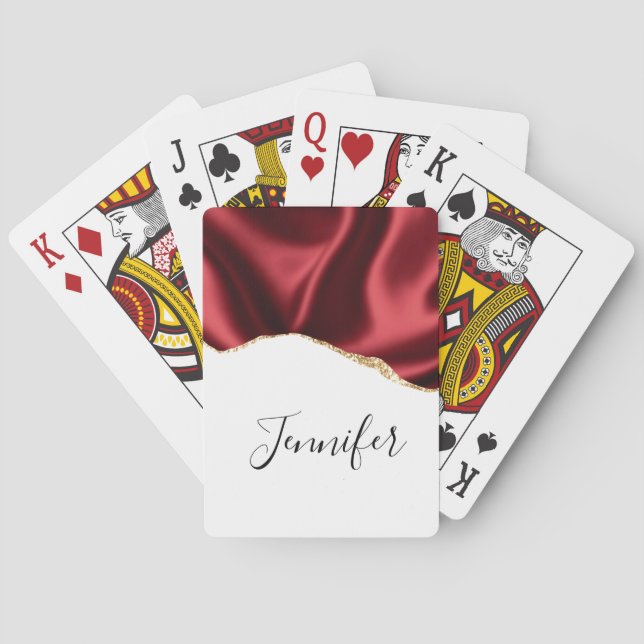 Dark Red Glam Wavy Satin Abstract Design Spielkarten (Rückseite)