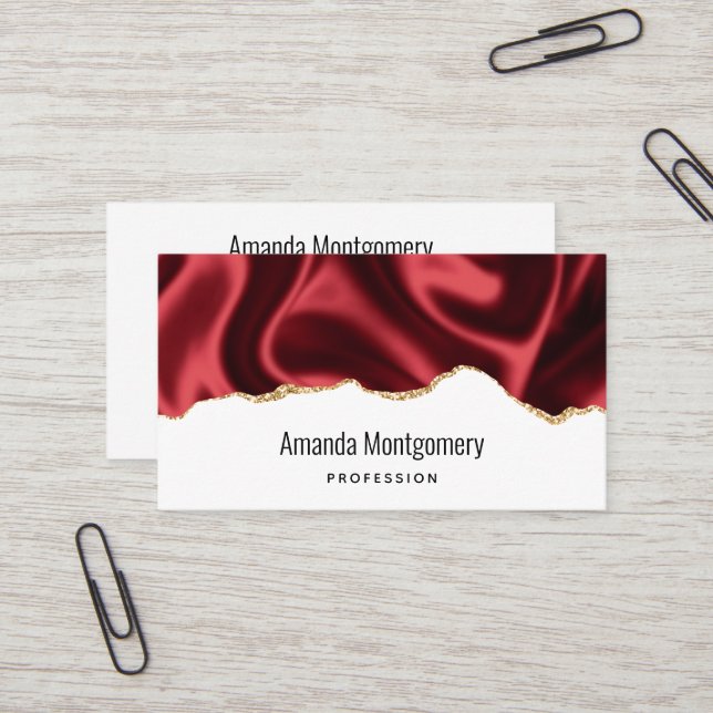 Dark Red Glam Wavy Satin Abstract Design Visitenkarte (Vorderseite/Rückseite Beispiel)
