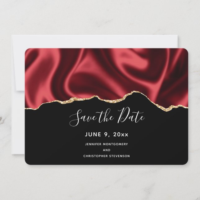 Dark Red Glam Wavy Satin Abstract Design Wedding Save The Date (Vorderseite)