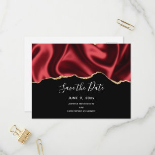 Dark Red Glam Wavy Satin Design - Save the Date Einladungspostkarte