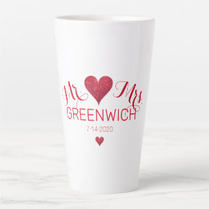 Dark Red Glitzer Heart Couple Large Latte Tasse