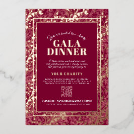Dark red gold botanical pattern gala dinner event folieneinladung