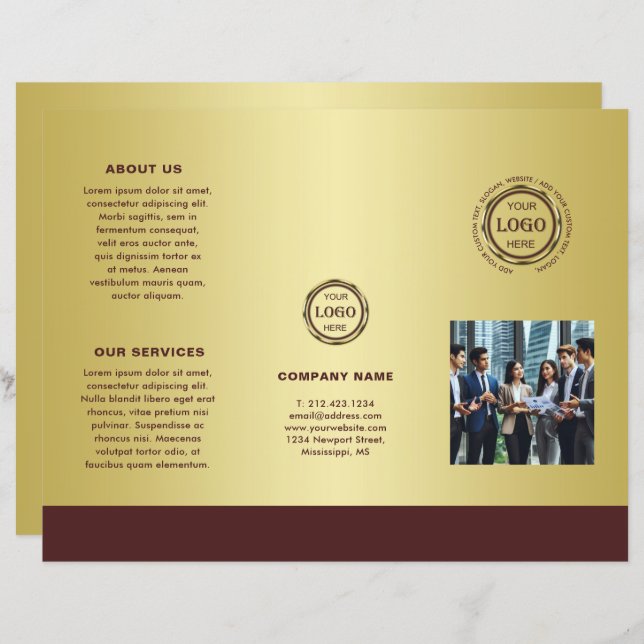 Dark-red gold design,Logo or Photo Brochures, (Vorne/Hinten)