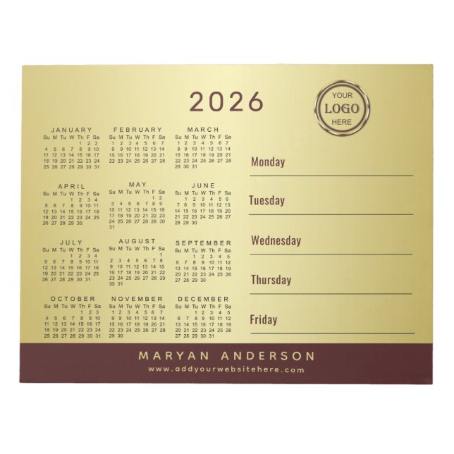 Dark-red gold design,Logo or Photo calendar, Notizblock (Vorderseite)