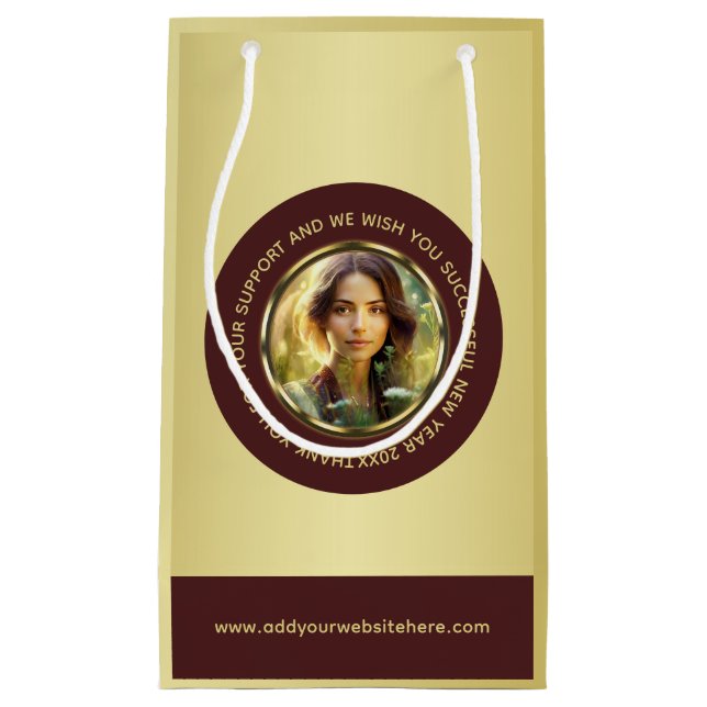 Dark-red gold design,Logo or Photo in gold circle, Kleine Geschenktüte (Vorderseite)