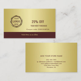 Dark-red gold design,Logo or Photo in gold circle, Rabattkarte