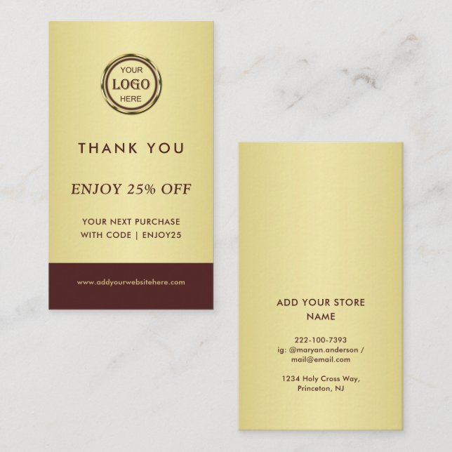 Dark-red gold design,Logo or Photo in gold circle, Rabattkarte (Vorne/Hinten)