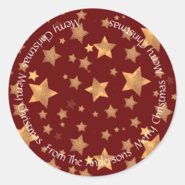 Dark Red Gold Star Einzigartig Vintag Frohe Weihna Runder Aufkleber